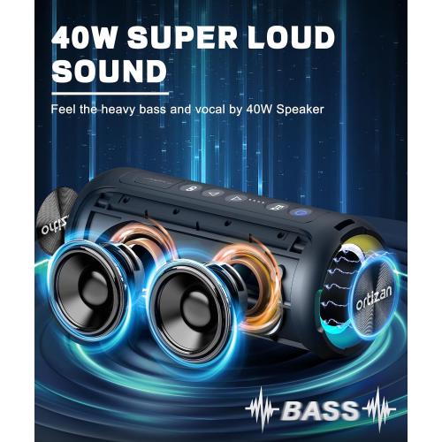 Ortizan Bluetooth Speakers, Portable Wireless Stereo Speaker - IPX7 Waterproof, 30W RMS(40W Peak) Loud Sound, Deep Bass, LED Light, Bluetooth 5.3, for Home/Shower/Outdoor/Beach, Gifts for Adult, Navy
