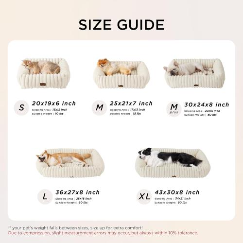 Bedsure Cute Dog Bed for Small Medium Dogs - Washable Furry Puppy Beds, Rectangle Orthopedic Corduroy Fleece Pet Beds with Removable Zipper Cover, 25x21x7inches, Cream