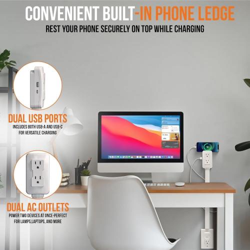 EZ Outlet Electrical Outlet Extender. Access Hard-to-Reach Outlets! Features USB-A, USB-C, and 2 AC Outlets, Extends 22-34, Rotates 180°. Use Behind Couches, Nightstands, Desks, and More.