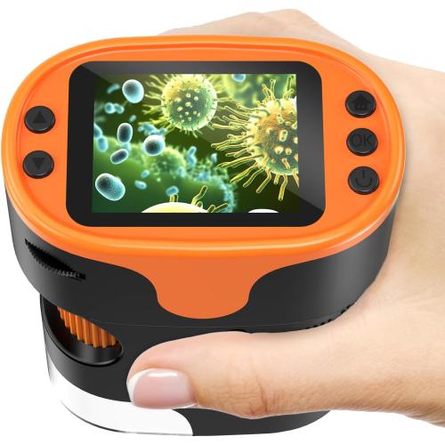 1000X Handheld Microscope for Kids 4K 2.0 Screen Rechargeable Mini Pocket Digital Microscopes w/Slides Kit Portable Edu Gift Age 4-6 8-12 Children Students