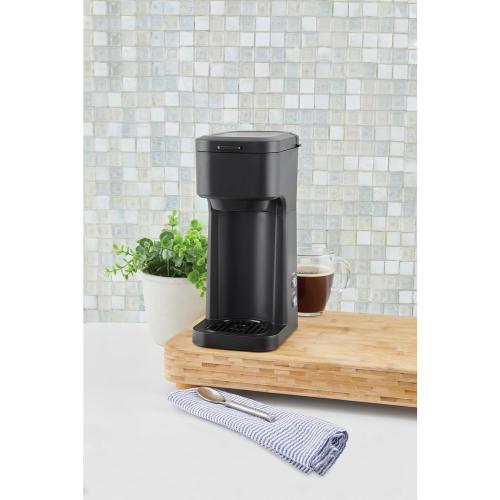 Compact Single Serve Dual Brew Coffee Maker - Compatible with Ground Coffee or K-Cups Pods | Adjustable Cup Size | Home & Office Coffee Brewer