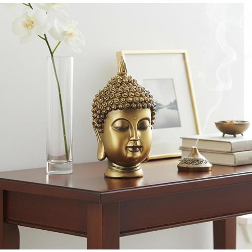 eSplanade Buddha Head Statue for Home Decor | Resin Buddha Face Showpiece for Living Room, Meditation, Office Table Desk, Shelf | Tibetan Buddhist Idol | Zen or Yoga Figurine Gifts | Golden, 9 Inch