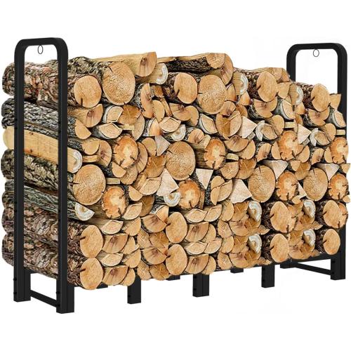 Firewood Rack Stand 6ft Heavy Duty Logs Carrier Holder for Outdoor Indoor Fireplace, Matte Black