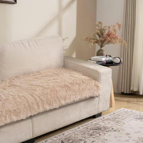 Dogs/Cats Bed Mats, Dog Pad Washable Removable Couch Cover with Anti-Slip Back, Plush Long Fur Mat, Perfect for Small, Medium and Large Dogs.(Beige, 40x50)