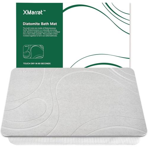 Stone Bath Mat, Quick Drying Diatomaceous Earth Bath Mat, Super Absorbent Stone Bath Mats for Bathroom, Non-Slip Diatomite Stone Bath Mat, Easy to Clean(23.6 x 15.4 Light Gray)