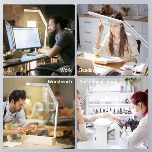LED Desk Lamp, Manicure Table Lamp, 16 Lamp Head, Dimmable Eye-Caring Drafting Light with 3 Color Modes, 10 Brightness Levels & Adapter, Memory Function(White)