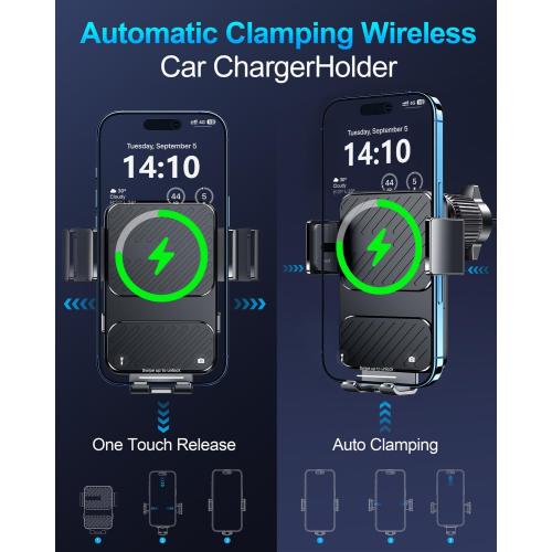 Wireless Car Charger, Phone Holders for Your Car 15W Fast Charging Auto Clamping, Air Vent Car Phone Mount for iPhone 17 16 15 14 13 Mini Pro Max XR, Samsung Galaxy S25 Ultra S24 S23 S22 S21