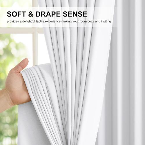 NICETOWN 100% Blackout Curtain Panels, Rod Pocket Window Curtains with Black Liner for Nursery, 84 inches Drop Cold and Full Light Blocking Draperies (White, 2 Pieces, 52 inches Wide Each Panel)