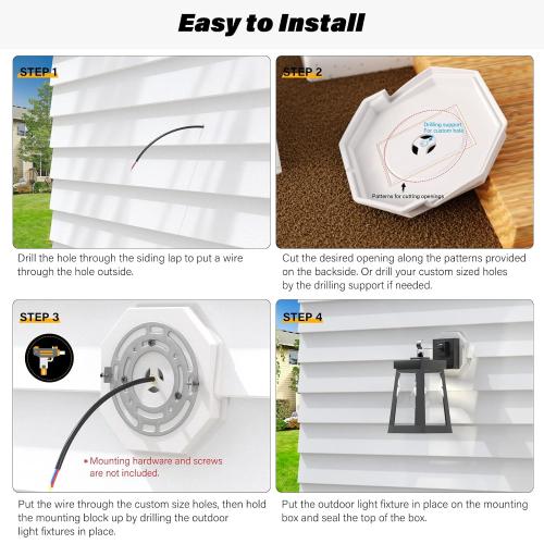 Vinyl Siding Mounting Blocks, Siding Mounting Kit, 130110006001 Octagon Mount Block, Mounting Plate for 1/2 inch Lap and 4 inch to 10 inch Height Siding, White, 2 Pack