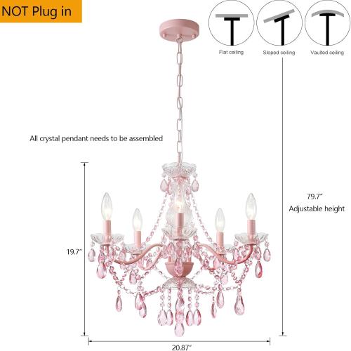 AMZASA Modern Crystal Pink Chandelier, Not Acrylic Crystal,Pink Crystals Hanging Pendant Light for Girls Room,Ceiling Medallions, Farmhouse Glass Chandelier for Wedding, Kitchen, Dining,Foyer,Island