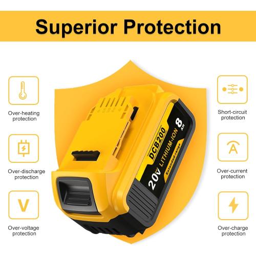 Replacement for Dewalt 20V Max Battery: 8.0Ah Lithium Batteries Compatible with Dewalt Battery DCB208 DCB200 DCB206 DCB205 DCB204 Cordless Power Tools 2 Pack