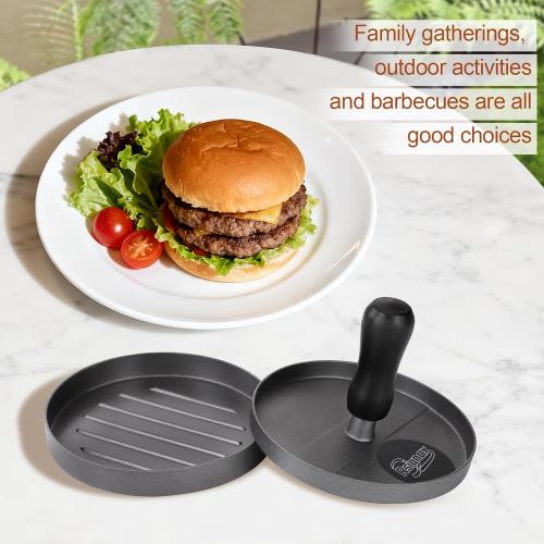 Burger Press Patty Maker, Non-Stick Aluminum Hamburger Mold with 100 Patty Papers for Kitchen Grill BBQ Camping