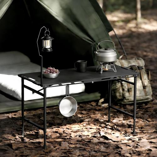 3.4 Ft Folding Camping Table - 12 lb Lightweight Portable Picnic Table with Adjustable Height & Carry Handle - Large Folding Table for Outdoor BBQ, Beach, Hiking & Home