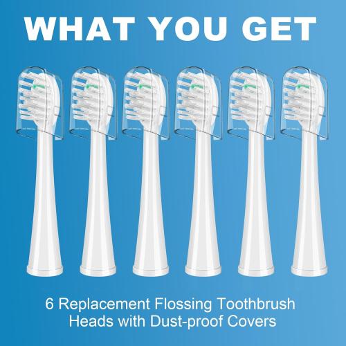 Replacement Brush Heads for WaterPik Sonic-Fusion 2.0 Flossing Toothbrush (SF-03/SF-04) and Sonic-Fusion Flossing Toothbrush (SF-01/SF-02),6 Count White with Covers