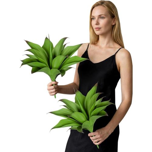 Fake Plants Artificial Agave Plants,Large UV Resistant Fake Agave Planters for Indoor and Outdoor Decorating Tropical Plant Succulents Greenery Indoor Decor13.8 (2Pack, Dark Green)