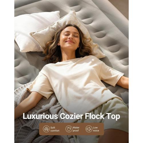 iDOO Queen Air Mattress with Built in Pump, 18 Raised Comfort Inflatable Blow up Mattress, Upgraded Support Structure Portable Air Bed for Camping, Guests and Home, Colchon Inflable, 650lbs Max