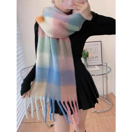 Women's Plaid Winter Scarf Soft Large Wraps Shawl Cold Weather Thick Blanket Scarfs with Fringe