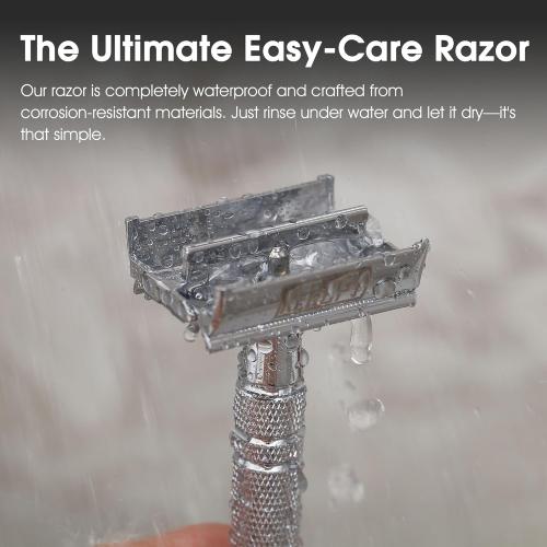 Double Edge Safety Razor with 10 Disposable Blades - Single blade double edge razor for men - Metal razor with Long Handle for close shave - Classic Clean Shave Single blade razor