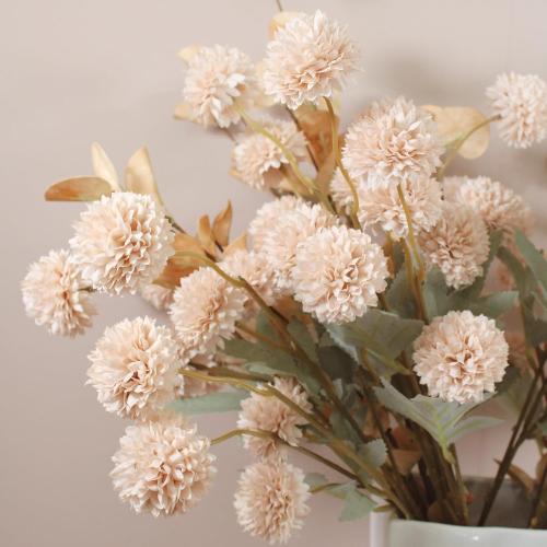 Artificial Flowers for Vase - 12 Stems Beige Faux Silk Mums with Eucalyptus