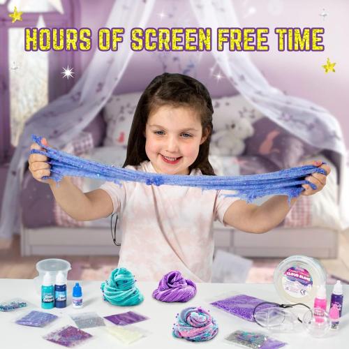 GirlZone Cosmic Cloud Slime Kit, Premade Galaxy Slime Kit for Girls Ages 10-12 with Glitter & Inks