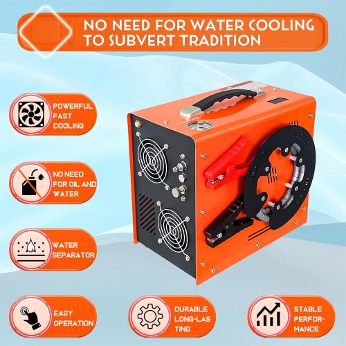 Pcp Air Compressor,Built-in Converter Water-Oil Filter,Auto Stop,Oil/Water Free,Unique Vertical Wire Spool Portable Design,Powered by Car 12V DC or Home 110V AC for Paintball Scuba Tank