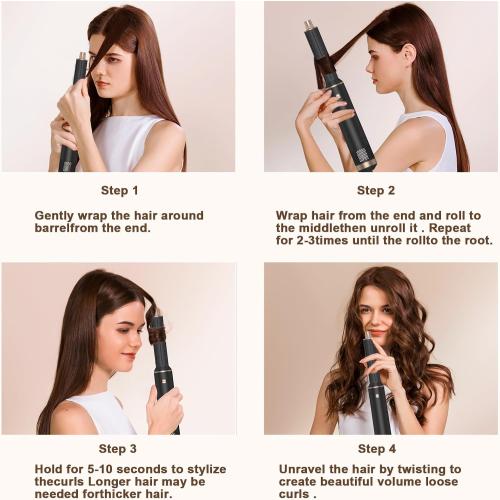 Black and Gold 5 in 1 Hair Dryer Brush Hot Air Curling Brush Negative Ion Air Styler，Multi Function Blow Dryer Brush with Curling Wand, Straightening Brush, and Volumizing Hot Air Brush for All Hair Types（Black）