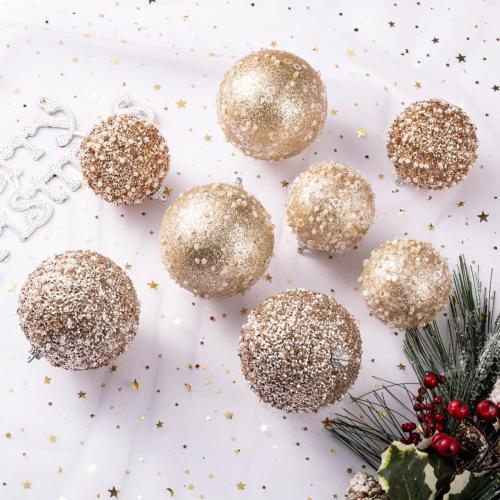 12CT Christmas Ball Ornaments, Champagne Christmas Ball Decorations Shatterproof Plastic Hanging Pearl Balls for Holiday Party(70mm/2.76)