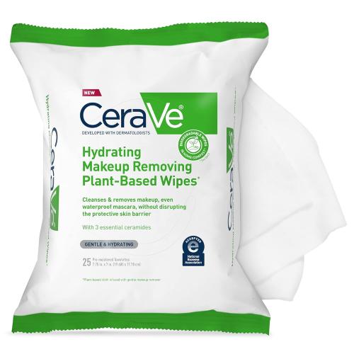 2pk CeraVe Makeup Remover Wipes, Plant Based Face Wipes, Biodegradable in Compost, Waterless Face Wash, Travel Essentials for Women, Suitable for Sensitive Skin, Fragrance-free   Non-comedogenic,