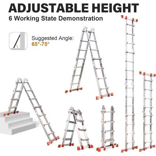 Size 19ft color orange HBTower A Frame 5 Step Extension Ladder, 19 Ft Multi Position Ladder with Removable Tool Tray and Stabilizer Bar, 330 lbs Capacity Telescoping La dder for Household and Outdoor Work (Orange, 19FT)