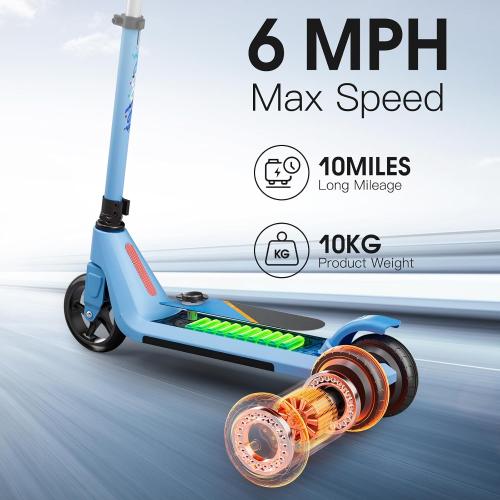 LINGTENG Electric Scooter for Kids Age 6-10, Kick-Start Boost Scooter with Adjustable Speed and Height, Flash Wheel & Deck Lights