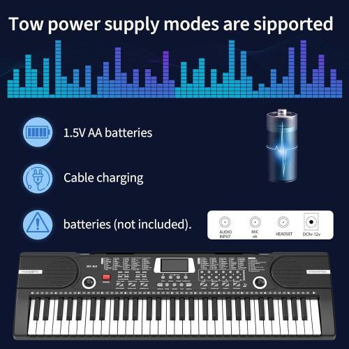 61 keys keyboard piano, Electronic Digital Piano with Built-In Speaker Microphone, Sheet Stand and Power Supply, Portable piano Keyboard Gift Teaching for Beginners