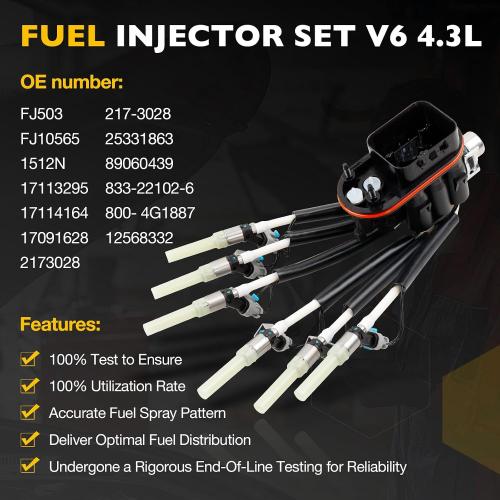 FJ503 Spider Fuel Injectors Assembly w/Bracket Upgraded 6 Cylinder Spider Injectors Compatible with Chevy, GMC, Isuzu, Oldsmobile Models 4.3L V6 Engine, Replace# FJ503, FJ10565