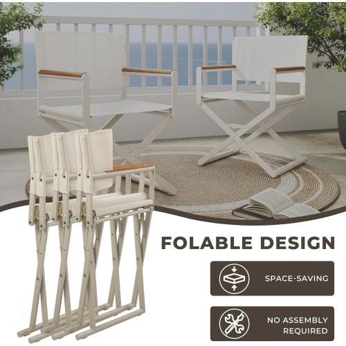 Grand patio 2-Pack Folding Sling Chairs, Outdoor Chair Set of 2, Woodgrain Armrests Patio Chairs, Outdoor, Beige