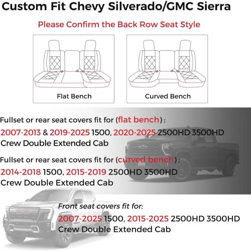 Huidasource Silverado Faux Leather Seat Covers Full Coverage Custom Fit for Truck Chevy Chevrolet Silverado Sierra 1500 2007-2025, 2500HD 3500HD 2015-2025 Crew Double Extended Cab (Front Pair/Black)