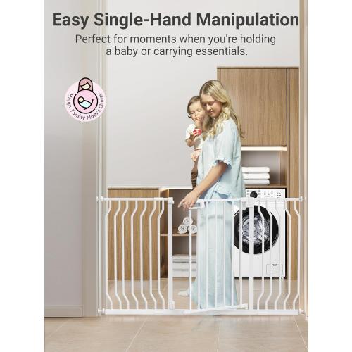 Mom's Choice GROWNSY Baby Gate, 57-62 Auto-Close Dog Gate for Stairs & Doorways, Pressure-Mounted Easy Install Baby Gate - No Drill, Walk Through, Safe & Durable