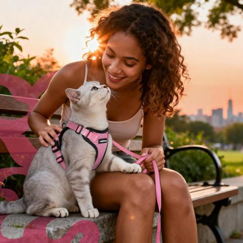 Size XS rabbitgoo Cat Harness and Leash for Walking, Escape Proof Soft Adjustable Vest Harnesses for Cats, Easy Control Breathable Reflective Strips Jacket, Pink