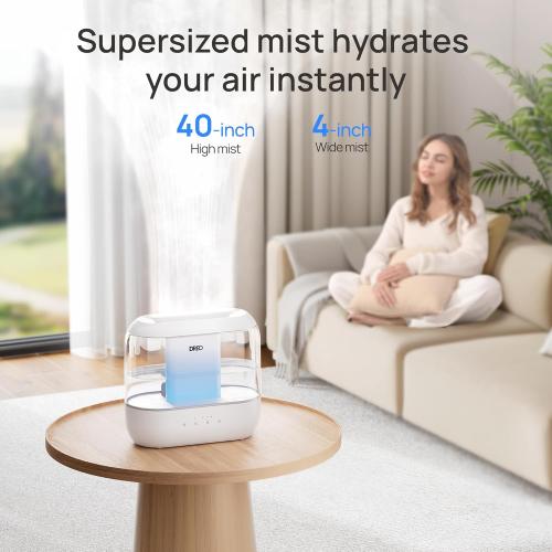 Dreo Humidifiers for Bedroom, 4L Top Fill for Large Room, 36H Runtime, 28 dB Quiet Supersized Cool Mist Air Humidifier for Baby Nursery, Plants, Indoor, Night Light, Easy to Clean & Fill, White