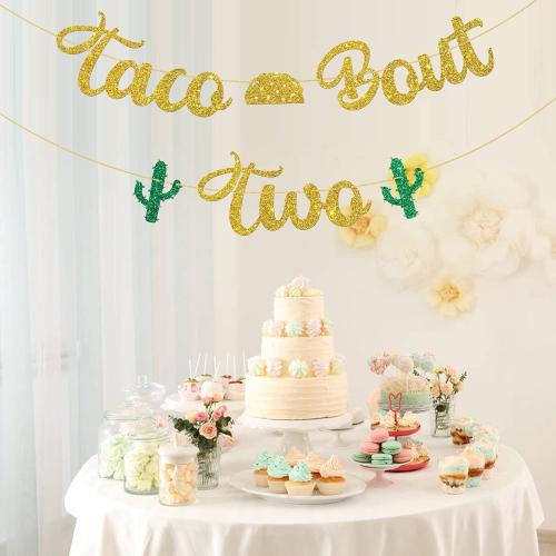 WeBenison Taco Bout Two Banner/Mexican Children 2nd Birthday Banner/Taco Bout Birthday Party Decoration Supplies Gold Glitter