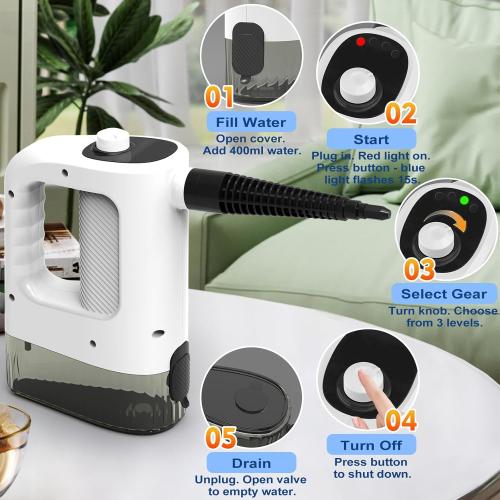 Steam Cleaner, 3-Level Adjustable Handheld Steam Cleaner, 15s Heat-Up, 400ML Large Capacity Steamer Cleaning with 14 pcs Accessories, Portable Steam Cleaner for Home for Dirt, Grease, Tile,Floor, Car