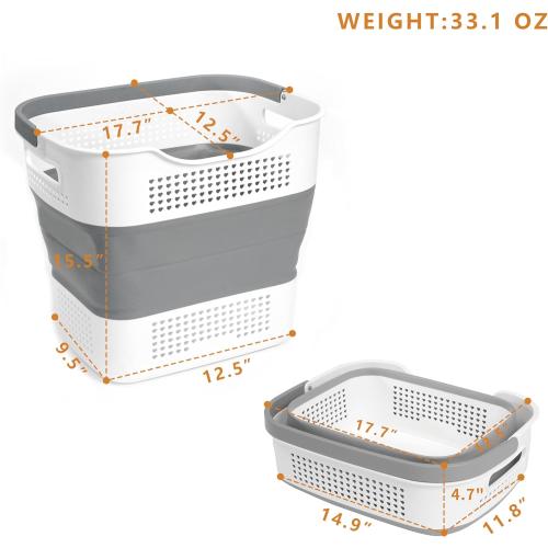 GREATLINK Foldable Laundry Basket Collapsible Laundry Hamper, Laundry Basket Dorm with Handles, Clothes Hamper & Laundry Bin, ﻿Pop Up Storage Container/Organizer, Plastic Hamper/Basket, Grey