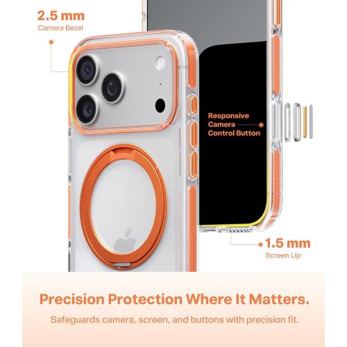 TORRAS 360 Magnetic Stand for iPhone 17 Pro Max Case, [Fit for MagSafe] [4X Military-Grade Protection] Slim Case for iPhone 17 Pro Max 6.9 2025, Clear-Orange, Ostand O3 Fitness Series