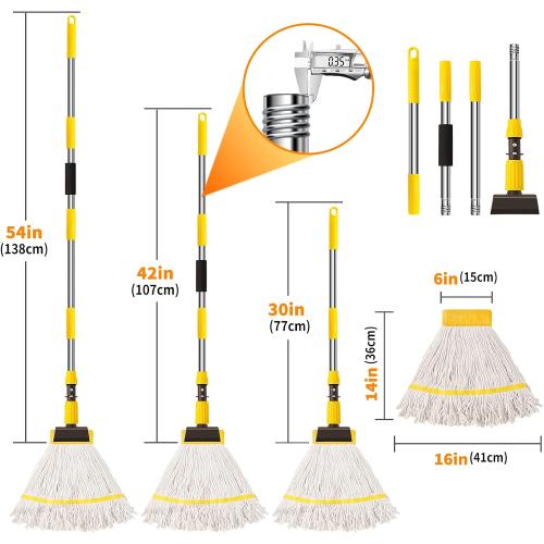 Professional Commercial Mop Industrial Heavy Duty Mop with 54 Long Handle ,Wet Mop for Home,Workshop,Garage Floors Cleaning,with 53'' Stainless Steel Mop Handle,Yellow
