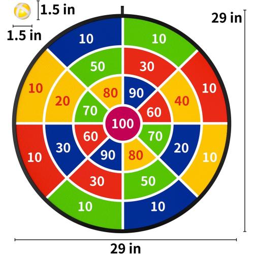 TEMI 29 Large Dart Board for Kids, Boys Toys Dartboards with 20 Balls, Indoor and Outdoor Sport Fun Party Play Game Toys, Birthday Gifts for Boys Girls 3 4 5 6 7 8 9 10 11 12 Years Old