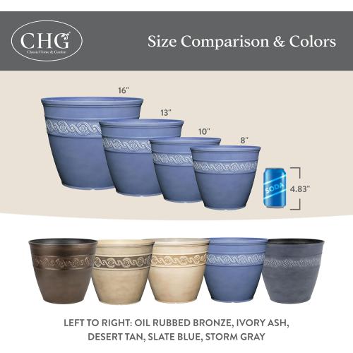 Classic Home and Garden Corinthian Resin Planter Pot - Outdoor & Indoor Plant Pot - Round Planter for Plants & Flowers (16 Ivory Ash, Pack of 1)