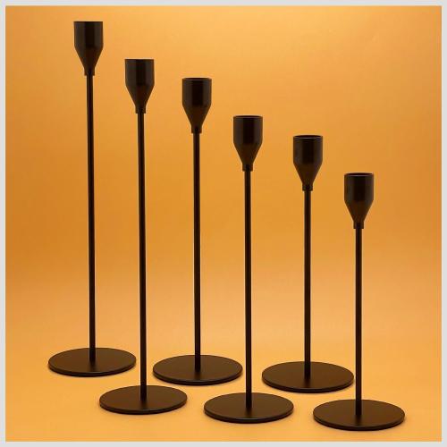 6Pcs Matte Black Candlestick Holders Set Fit 3/4 Tall Taper Candle Home Decorative Table Centerpieces for Family Dinning, Party Decoration