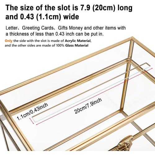 HighFree Glass Card Box, Large Clear Card Box for Wedding Receptions, Decorative Storage Box for Baby Shower, Birthday Party, Bridal Shower (With Slot, Gold)