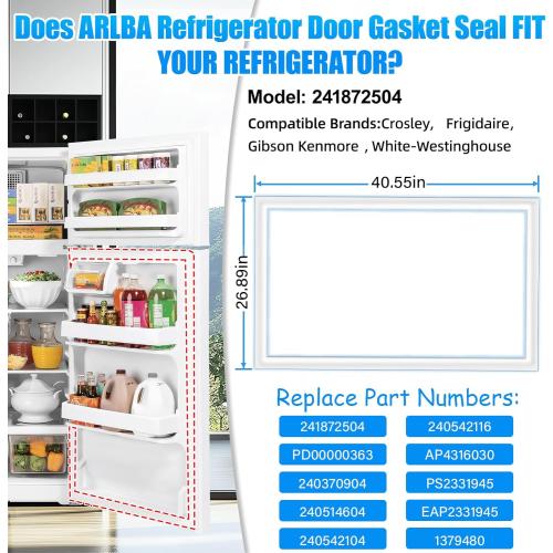 Upgraded 41x27 241872504 Refrigerator Door Gasket Seal Compatible with Frigidaire,Kenmore and Crosley Refrigerator Seal Replaces 240370904 240514604 240542104 240542116 white