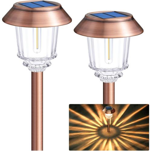 Set of 2 DenicMic Solar Garden Lights Outdoor Pathway Lights Glass Stainless Steel Waterproof Solar Powered Landscape Lighting for Yard Patio Lawn Path Walkway, Super Bright 12-40 Lumens, 2 Pack