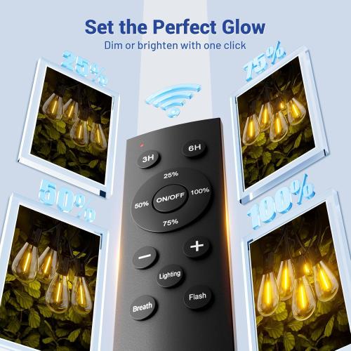 100FT Outdoor String Lights with Remote & Dimmable, 35 1 Shatterproof Waterproof Bulbs, Dimmable Outside Hanging Patio Lights for Backyard, Porch, Deck, Garden 2700K Warm White