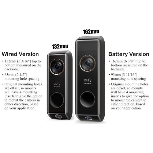 Angled Doorbell Wedge Mount Bracket compatible with Eufy S330 Security Video Doorbell (Battery Version 162mm tall) (Black, 50-Degree)